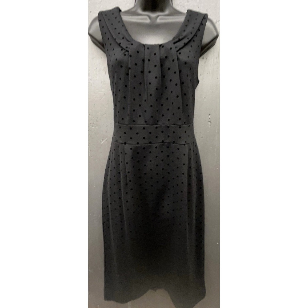 Lands End Dress S Black Polka Dot‎ Ponte Sheath Stretch Classic Preppy Quiet Lux